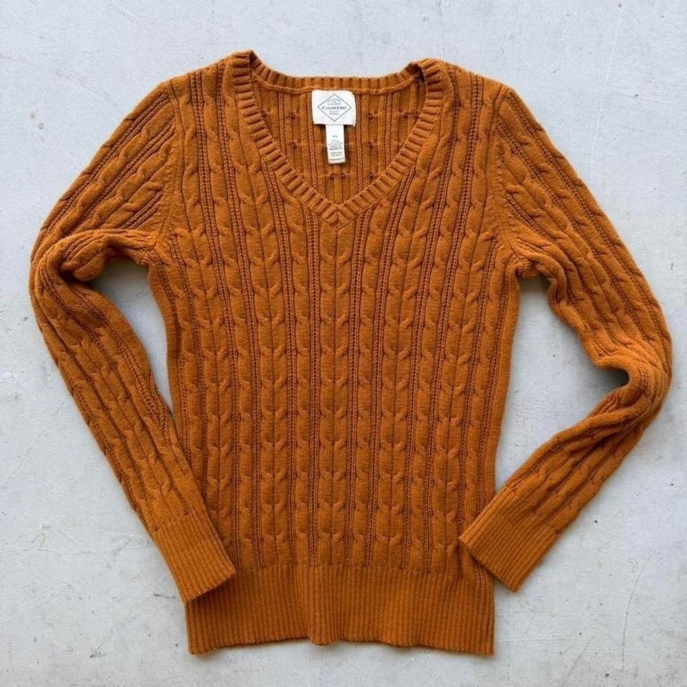 St Johns Bay Womens Petite Small Cable Knit Sweater Brown Cottage Tennis Prep